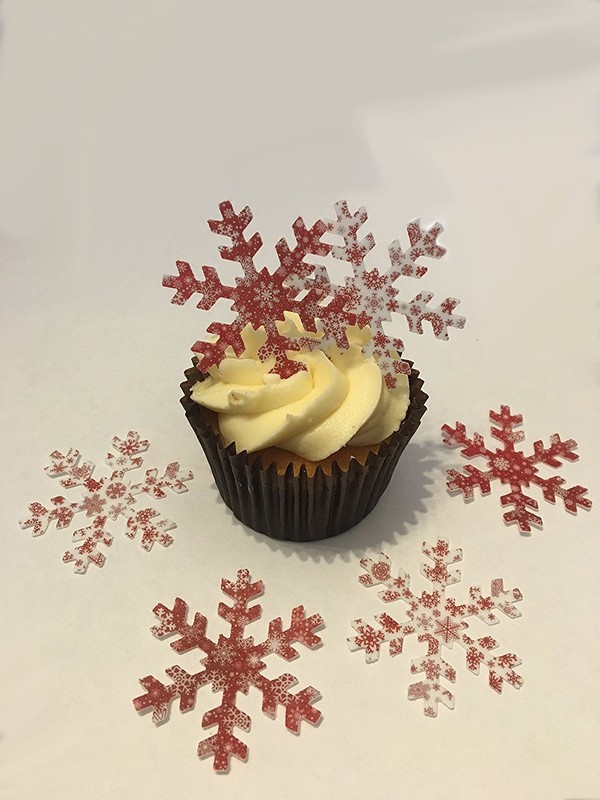 30 Large Precut Red & White Pattern Snowflakes Edible Wafer Paper Cake Toppers gallery