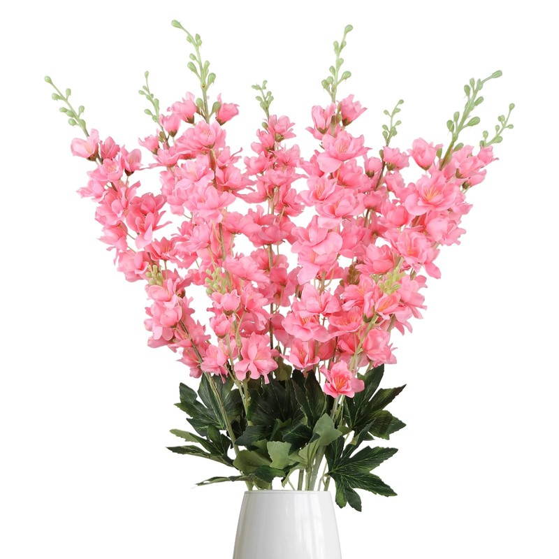 Pink Delphinium Artificial Flowers,8PCS Artificial Snapdragon Flowers 33.5” Tal