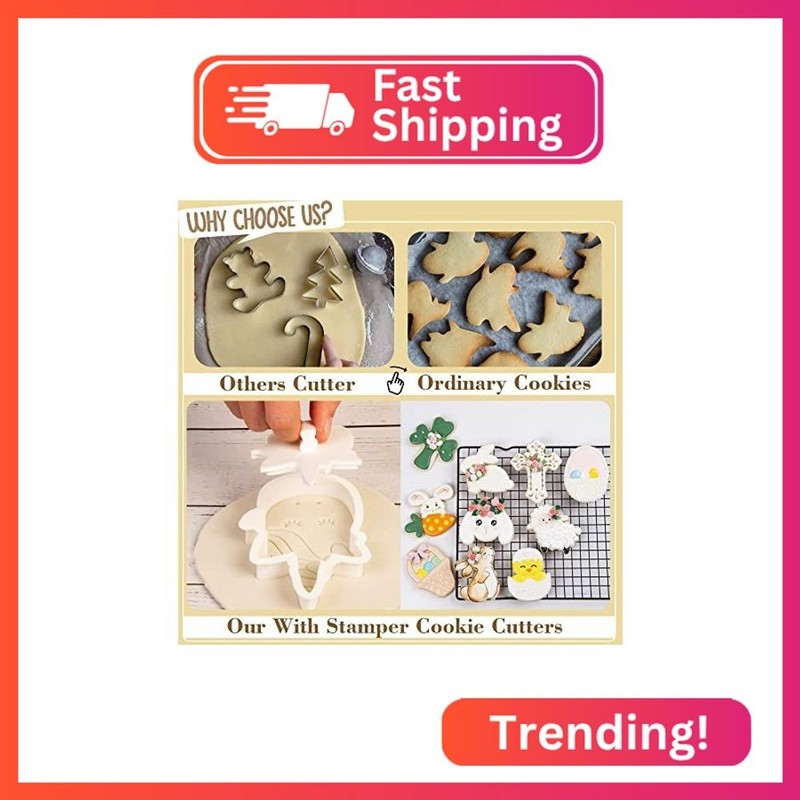 Flycalf Easter Cookie Cutters with Plunger Stamps Holiday Carrot Shapes PLA Baki gallery