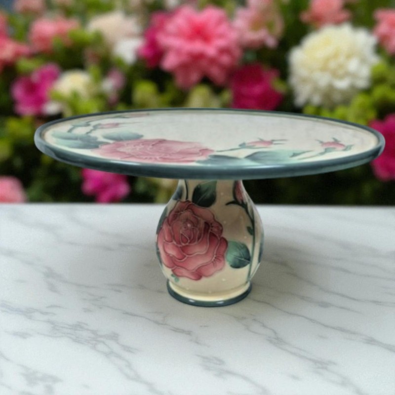 The Tea Rose Collection Cake Plate Stand 2006 Roses 9.75″