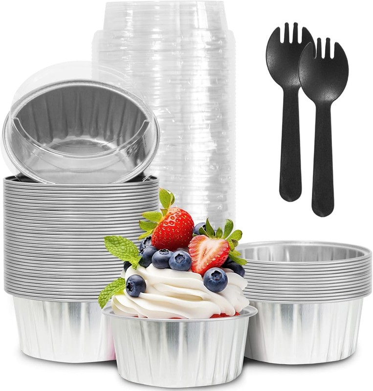 50 Mini Aluminum Cupcake Liners 5oz with Lids