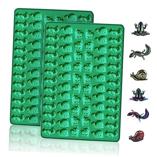 2 PCS Animal Silicone Molds, 104 Cavity Frog, Lizard, Mini Frog Lizard Snails