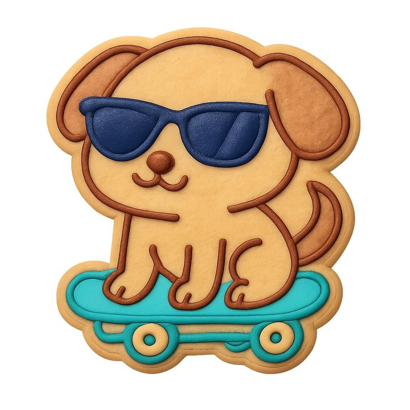 Chibi Dog with Sunglasses on Skateboard Cookie Cutter & Stamp, Fondant & Clay –
