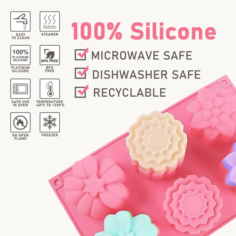 Silicone Soap Molds, different Cavities Mold with 3 Pcs Flower 1 gallery