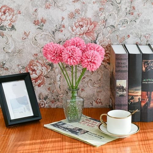 Artificial Ball Chrysanthemum Stems Faux Flowers with Bendable 12 Hot Pink gallery