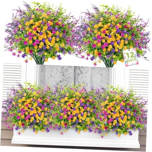 12 Bundles Artificial Flowers Outdoor UV Resistant Fake Flowers Realistic 12Pcs