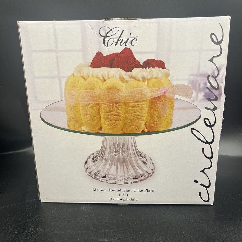 Circleware Chic Medium 10″ Round Glass Cake Plate Pedestal New in Box