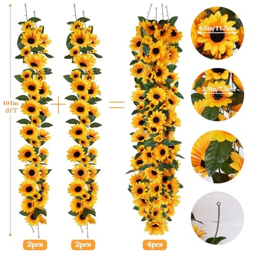 8Ft Sunflower Garland 4 Pack Artificial Sunflowers Hanging Vines Spring Sun1 gallery