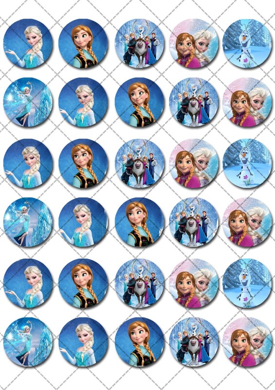 Frozen Anna Elsa Princess Pre-cut Mini Edible Icing Cupcake or Cookie Toppers gallery