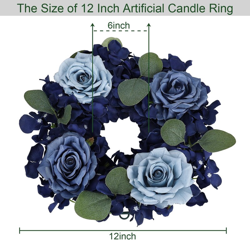 DIYDOFUN Artificial Flower Candle Rings - 6 Inch Inner Rose Floral Wreaths gallery