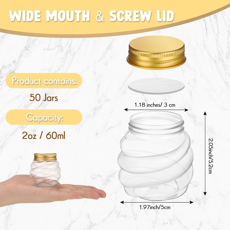50 Pcs 2 oz Mini Honey Jars Party Favors in Bulk Honeycomb Plastic Jars with ... gallery
