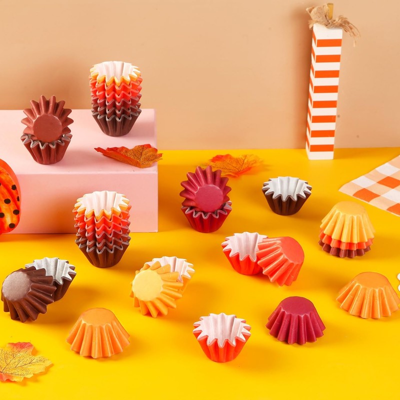300Pcs Fall Grease-Resistant Mini Cupcake Liners Yellow Orange Wedding Muffin... gallery