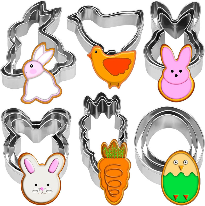 18 Pieces Easter Cookie Cutter Set – Bunny, Bunny Face, Rabbit, Egg, Chick, Carr