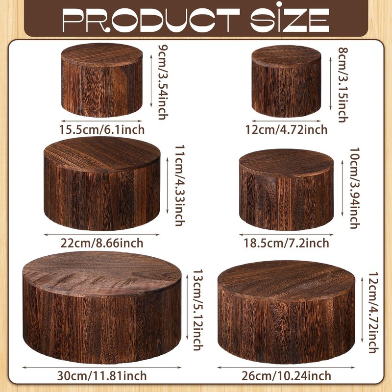 6 Pcs Wood Display Risers Cupcake Stand Brown Rustic Wood Cake Stands Wooden ... gallery