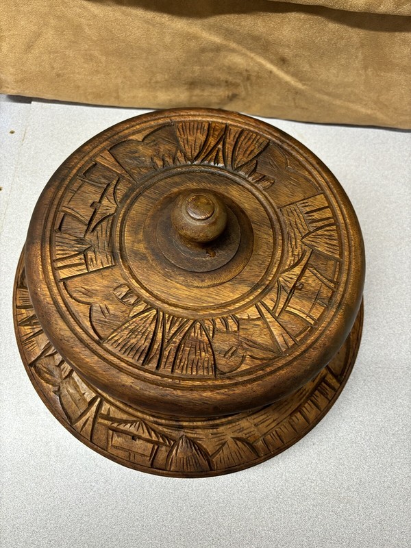 Vintage Cake Plate Teak Wood Cover Hand Carved Serving Plate Philippine gallery