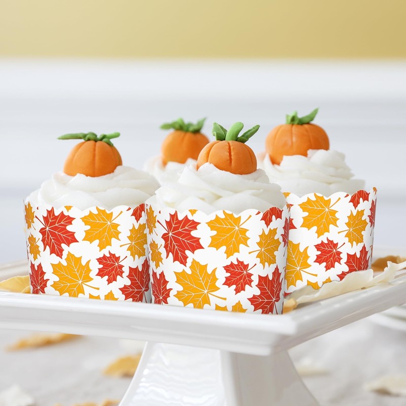 100 PCS Maple Leaf Paper Baking Cups Orange Red Fall Leaves Cupcake Wrappers gallery