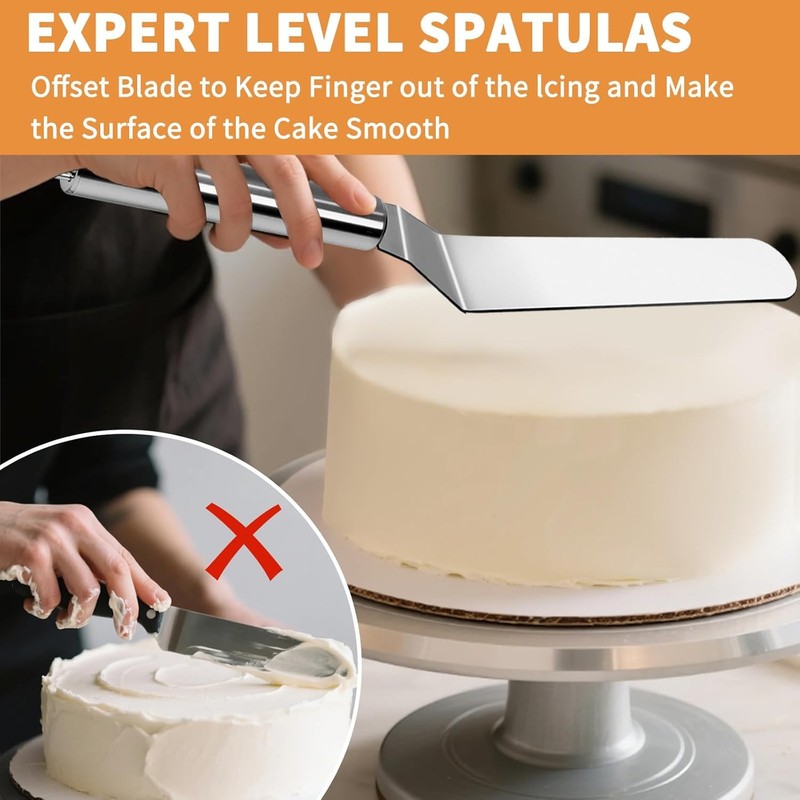 2 Pcs Offset Spatula Set with 6" & 8" Blade, Stainless Steel Icing Spatula Cake gallery