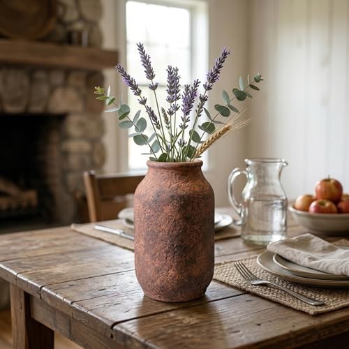 Rustic Terracotta Vase for Home Decor, 9 Inch Farmhouse Ceramic Vases for gallery