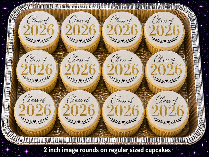 12pc 2026 Graduation Edible Image Rounds Wafer Paper – Choose Size