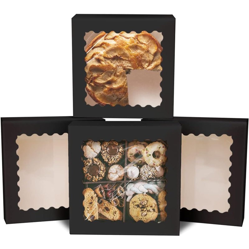 Auto-pop up Black Pie Boxes with Window 10x10x2.5 inch 30Packs Cookie Donut B…