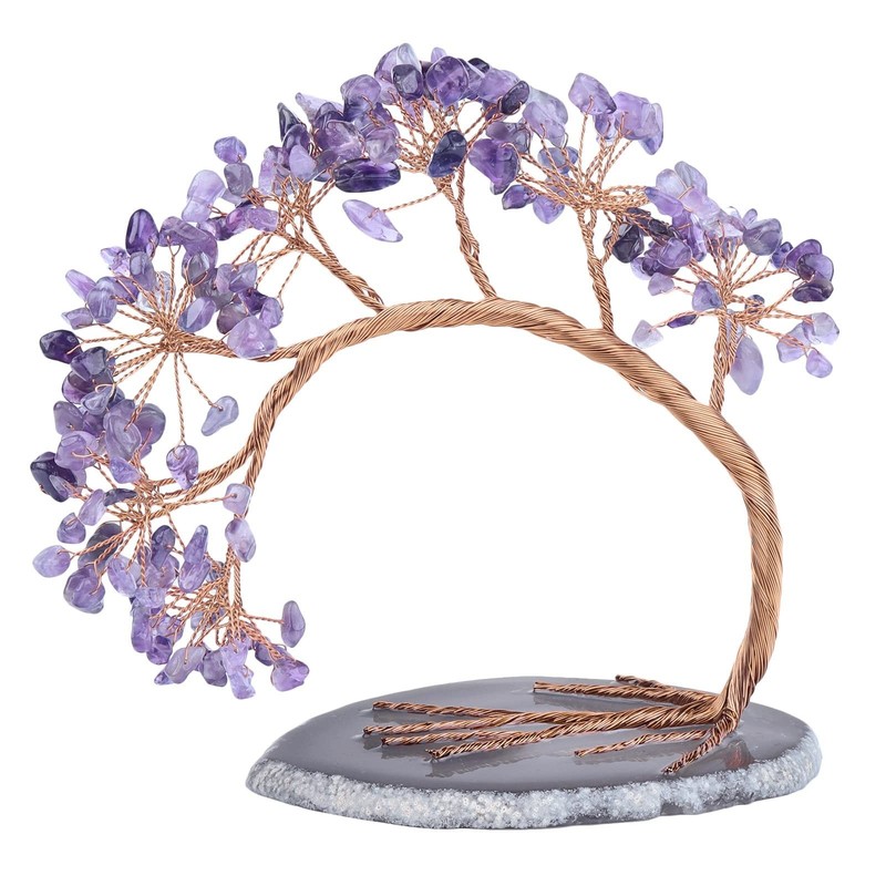 Sunyik Healing Amethyst Money Tree Handmade Fengnshui Crystal Bonsai Tree Agate