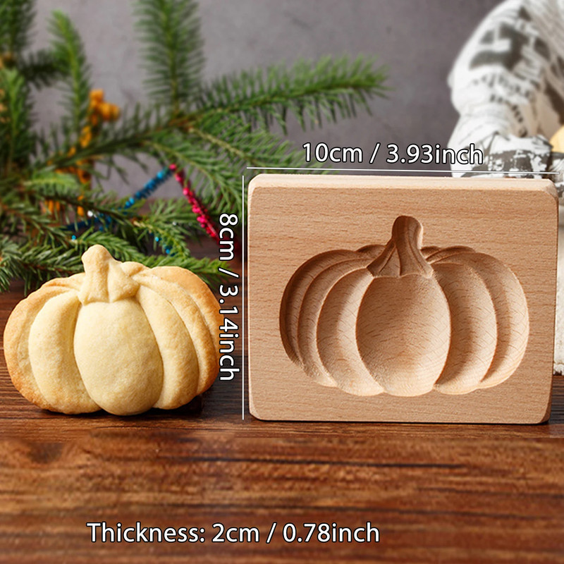 Wooden Cookie Molds for Halloween, 3D Carved Embossed Gingerbread Mould for Baki
