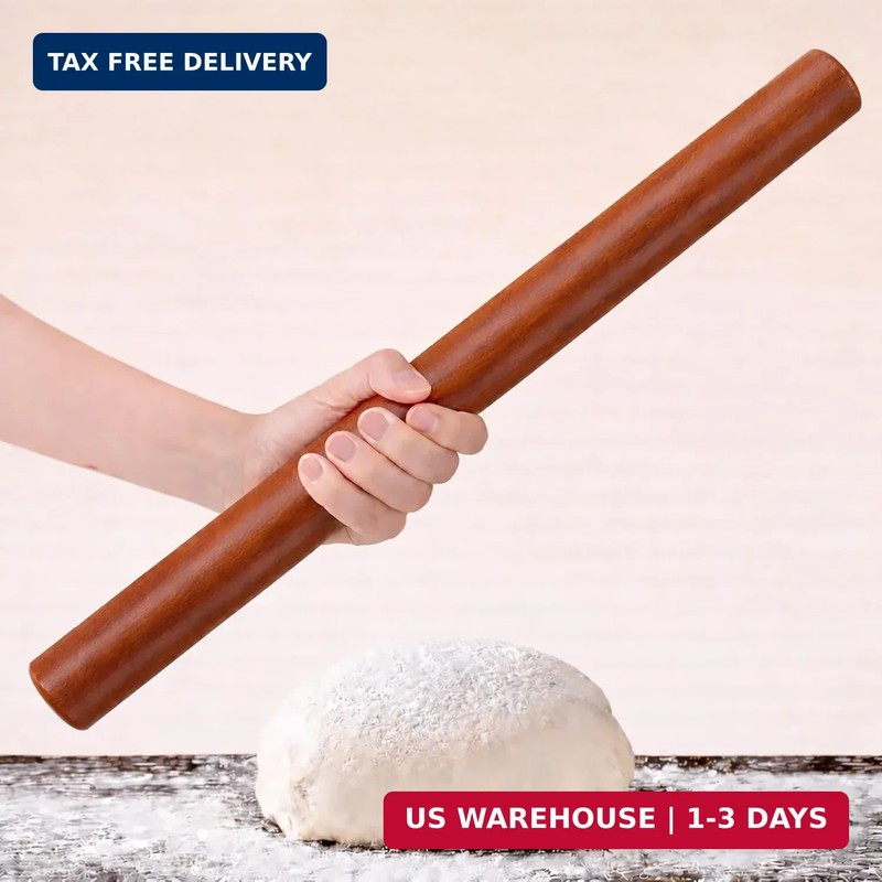 17 Inch French Rolling Pin, Wooden Dough Roller for Baking, Solid Wood Tapered R