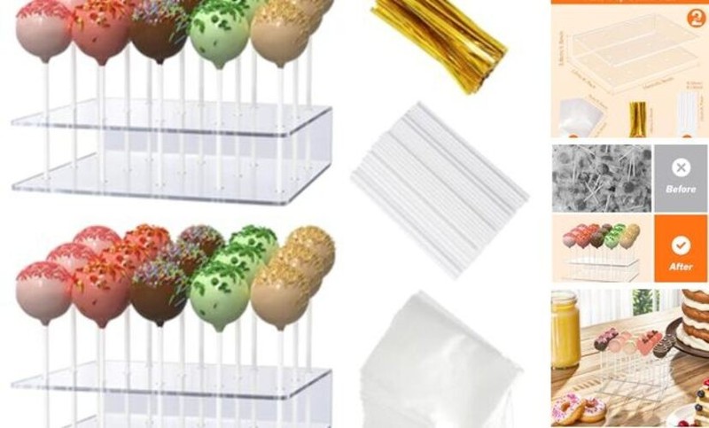 2 Pack Cake Pop Stand with Sticks Kit, Acrylic Lollipop Hold Stand, Clear Cake