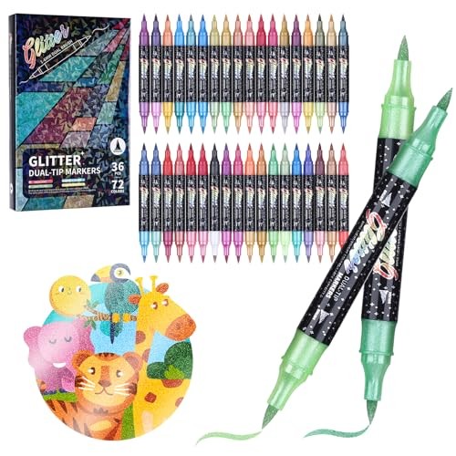 Glitter Effect Brush Markers Pens,72 Colors Dual Tip Glitter 36Pack 72Colors gallery
