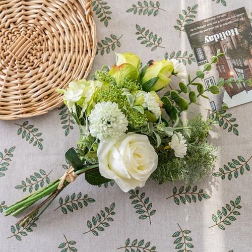 Small Artificial Flowers in Ceramic Vase, Faux Flower Bouquet for White+green gallery