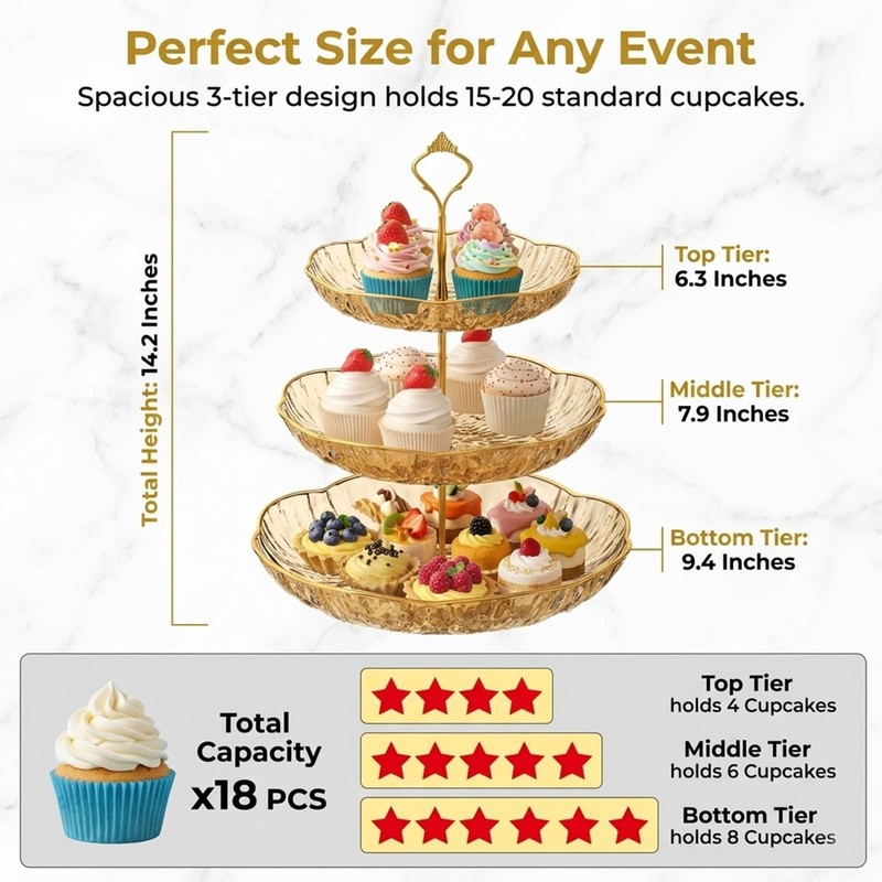 3 Tier Cupcake Stand,Fruit Basket and Cake Stand,Light Luxury Acrylic 3 Tier ... gallery
