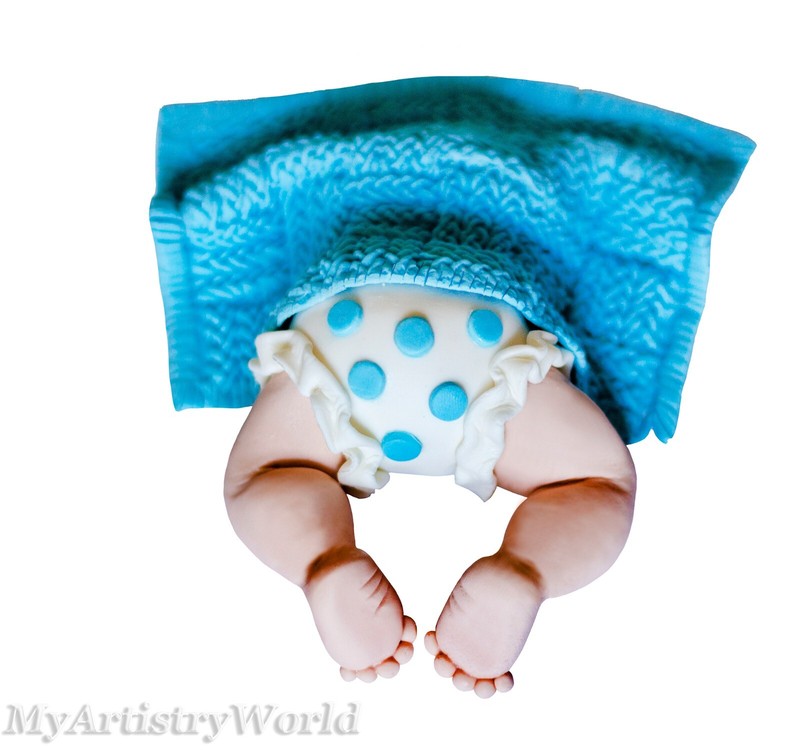 Bottom Up Baby cake topper. Edible fondant/gum paste Baby Under Blanket figurine