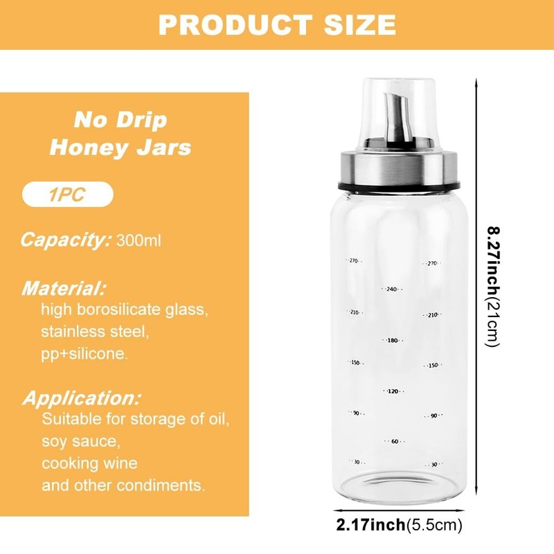 Honey Dispenser No Drip, 10 OZ Honey Jar Maple Syrup Dispenser, Glass Honey' ... gallery