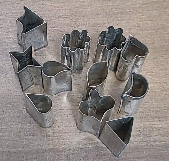 Antique German Aspic Jelly Cutters Set in Tin SJ Germany 11 Piece Fancy Shapes gallery