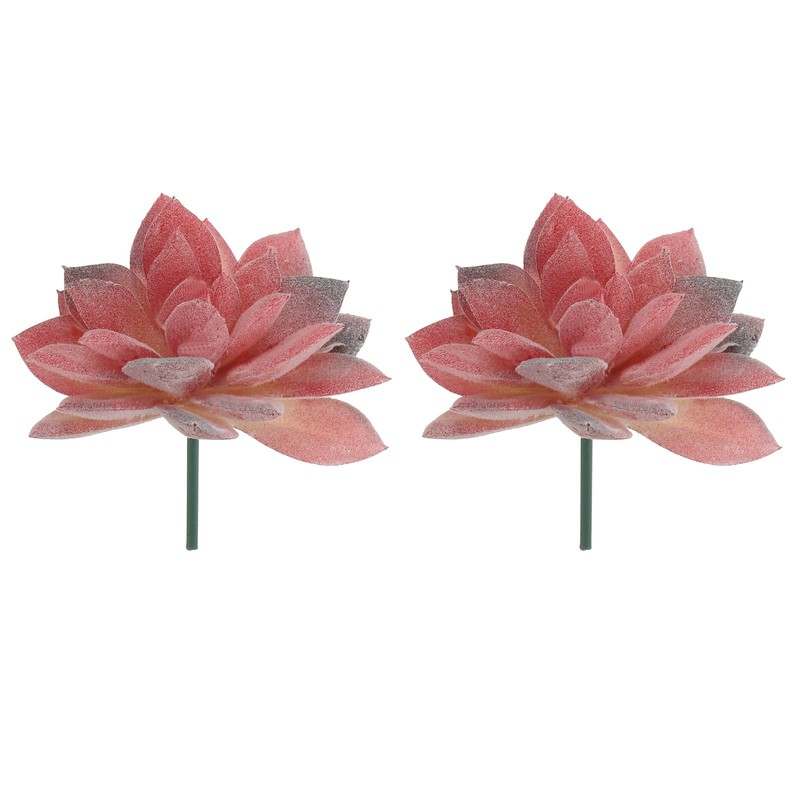 2Pcs Artificial Succulent Plants Faux Artificial Flocking Lotus Red