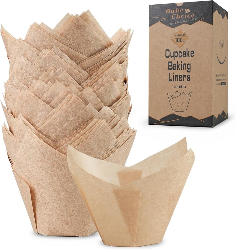 Bake Choice 100pcs Natural Jumbo Tulip Cupcake Liners for Jumbo,
