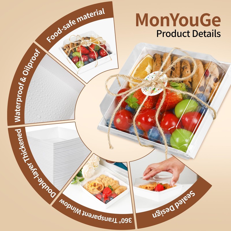 5 Inches Small Charcuterie Boxes with Clear Lids and Bamboo Skewers, 50 Pack ... gallery