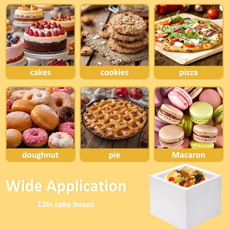 Moretoes 3 Pack Cake Boxes 12x12x8 Inch, Bakery Containers with Large Window,... gallery
