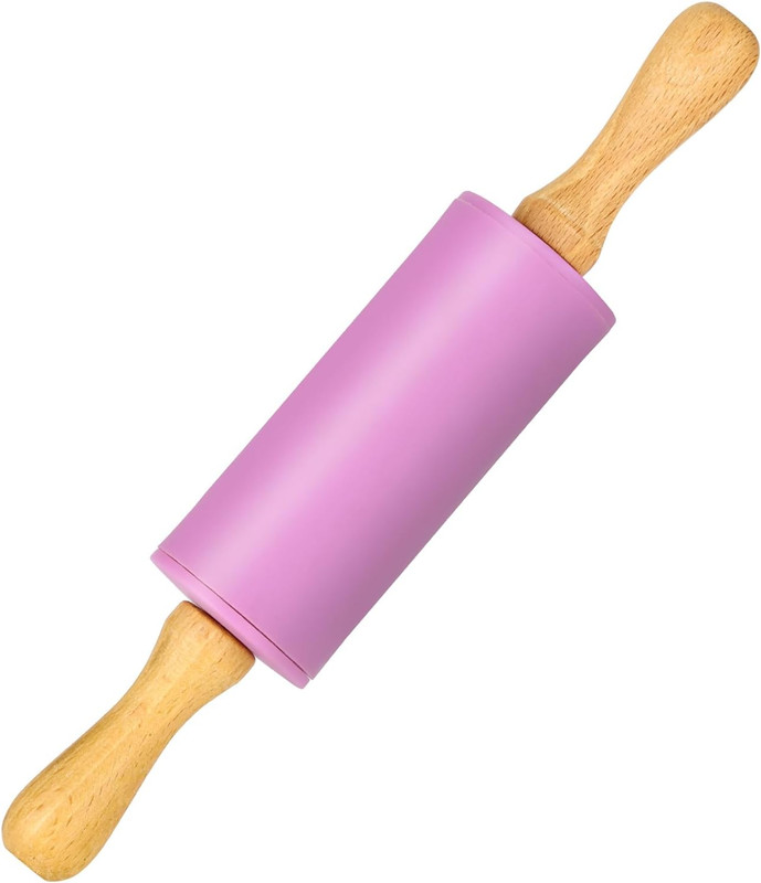 Mini Silicone Rolling Pin for Kids, Non-Stick Surface Wood Handle, 9 Inch 1 Pack