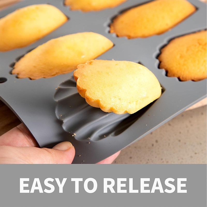 BIGOWL 4 Pack Madeleine Pans for Baking, 6 Cavity Shell Shape Standard, Gray gallery