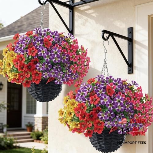 2 Sets Artificial Morning Glory and Eucalyptus Hanging Basket for Mixed Color