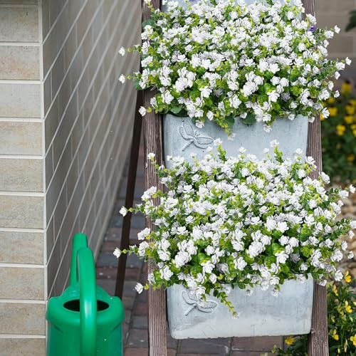 Outdoor Artificial Flowers UV Resistant, 20 Bundles Fake Realistic White gallery
