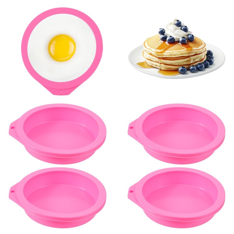 WJIAAA 4PCS Air Fryer Egg Molds, Non Stick Round 3.94in x1.18in, Pink