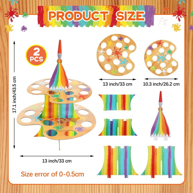 2 Pcs Art Paint Party Treat Stand with 48 Treat Cones Multicolor Paint Cupcak... gallery