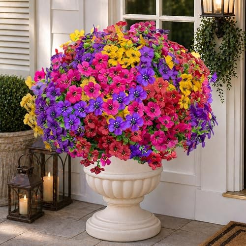 Artificial Flowers for Outdoors Fake 14 Mixed, 4 Colors Red Pink Purple Yellow gallery