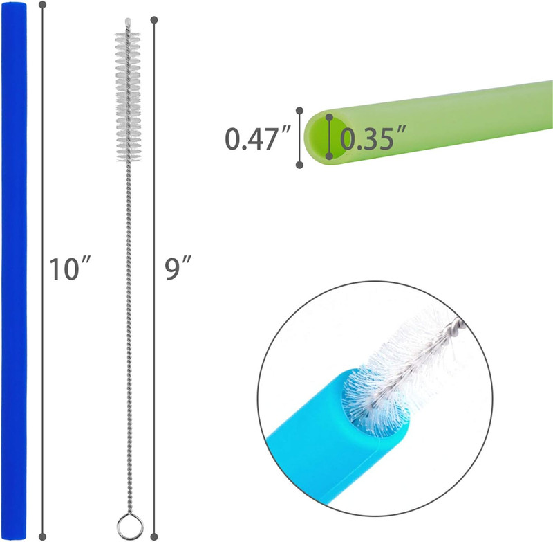 14PCS Reusable Silicone Straws with Cleaning Brushes, 10" Flexible Extra Wide La gallery