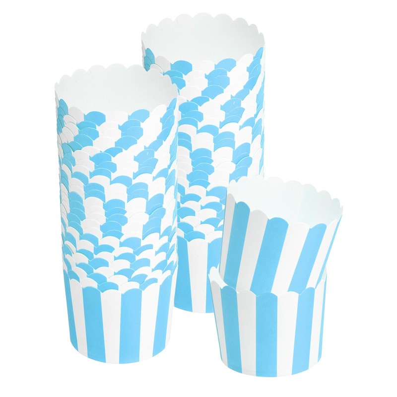 50pcs Cupcake Wrappers for Wedding(Blue and White, Stripe)