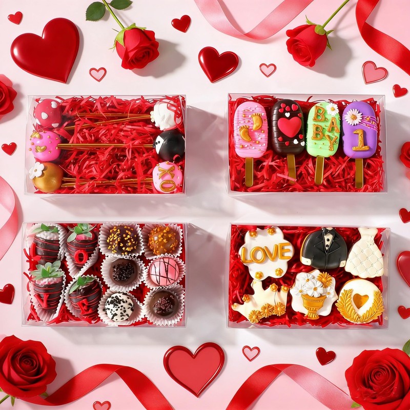 25 PCS 10x7x2 Inch Clear Cookie Boxes Strawberry Bakery Macaron Gift Treat Box gallery