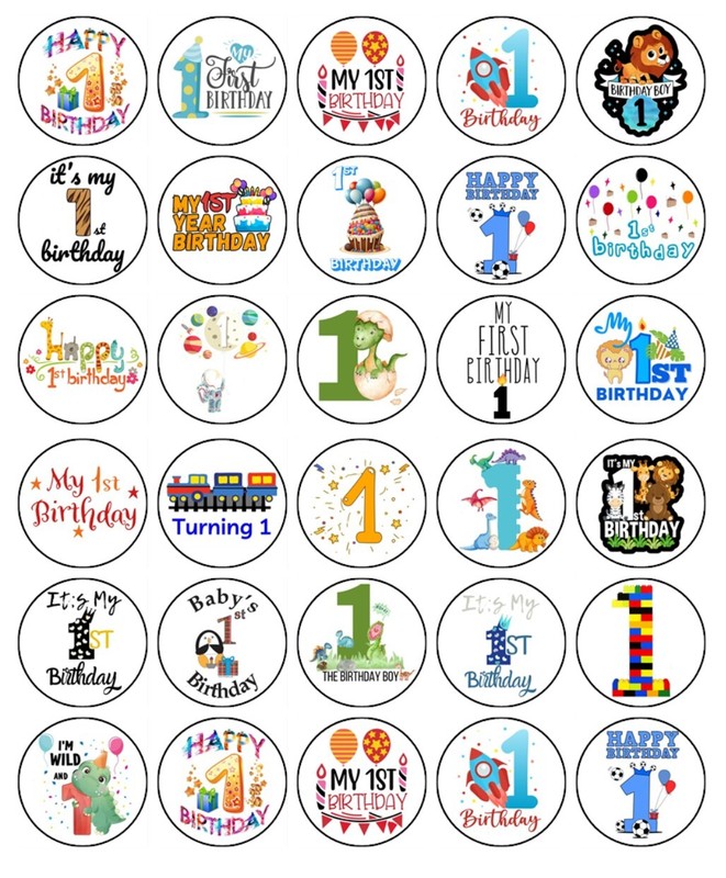 1st Birthday Cake Topper Edible Birthday Cupcake Decorations (30)
