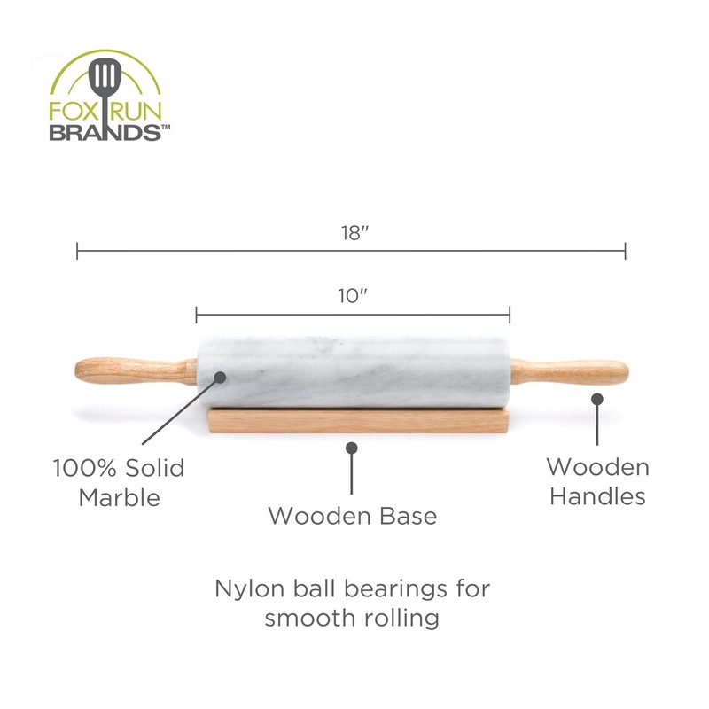 Polished Marble Rolling Pin with Wooden Cradle, 10-Inch Barrel, White gallery